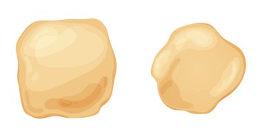 Fresh raw dough for bakind. Homemade tasty bread. Cartoon of wooden kitchen rolling pin. Vector illustration for menu, cafe, restaurant.