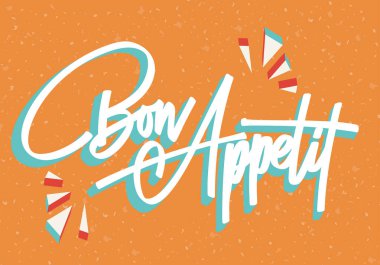 Afiyet olsun, afiyet olsun. Tipografi posteri. Kaligrafi aşçılığı beyaz arka planda izole edildi. Vektör illüstrasyonu.