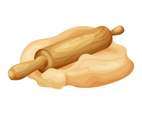 Fresh Raw Dough Bakind Homemade Tasty Bread Cartoon Wooden Kitchen — Stock vektor