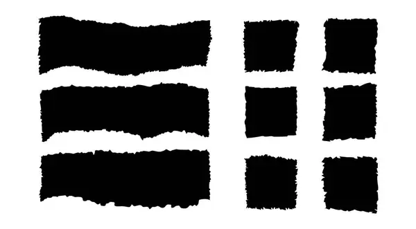 Jagged Torn Paper Set Black Shape Ripper Strip Texture Grunge — Stock Vector