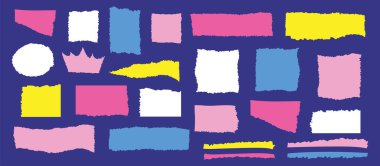 Yırtılmış ve kesilmiş kağıt, sivri uçlu çıkartma parçası. Zigzag kenarlı siyah bir şekil. Beyaz arkaplanda izole nesneler vektörü.