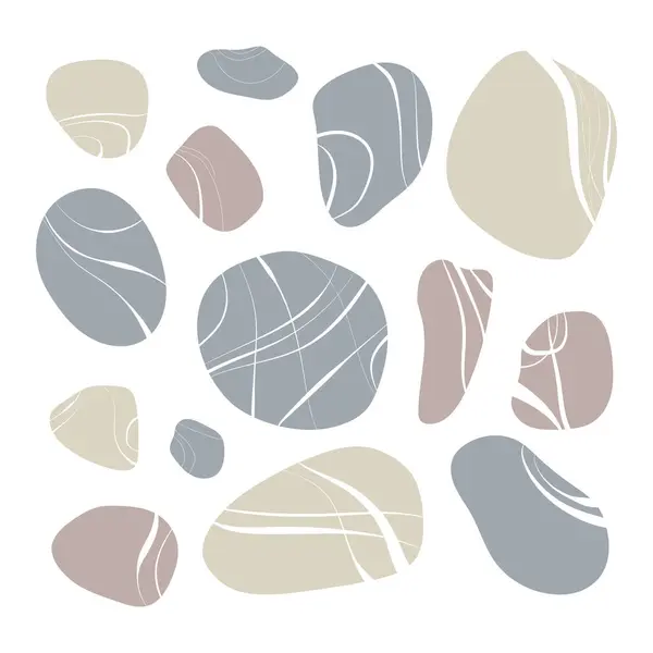 Beach Pebble Stone Set Hand Drawn Smooth Stone Different Shape — Stock Vector
