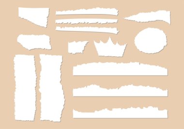 Yırtılmış ve kesilmiş kağıt, sivri uçlu çıkartma parçası. Zigzag kenarlı siyah bir şekil. Beyaz arkaplanda izole nesneler vektörü.