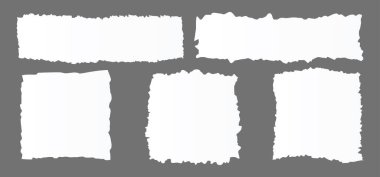 Çentikli yırtık kağıt takımı. Siyah şekilli deşici ve striptizci. Doku grunge element koleksiyonu. Vektör illüstrasyonu.