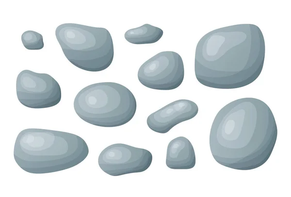 Beach Pebble Stone Set Hand Drawn Smooth Stone Different Shape — Stock Vector