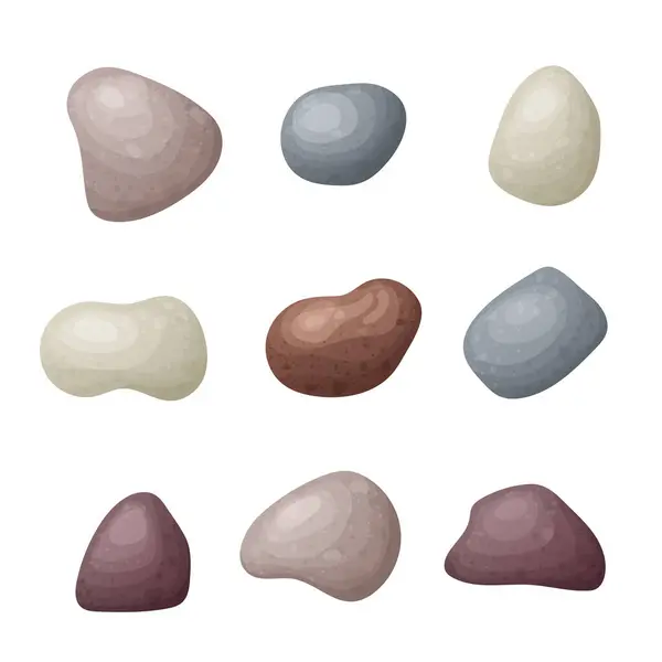 Στρογγυλό Ομαλή Συλλογή Πέτρα Βότσαλο Οργανικό Σχήμα Πετρωμάτων Απομονωμένο Διάφορες Διάνυσμα Αρχείου