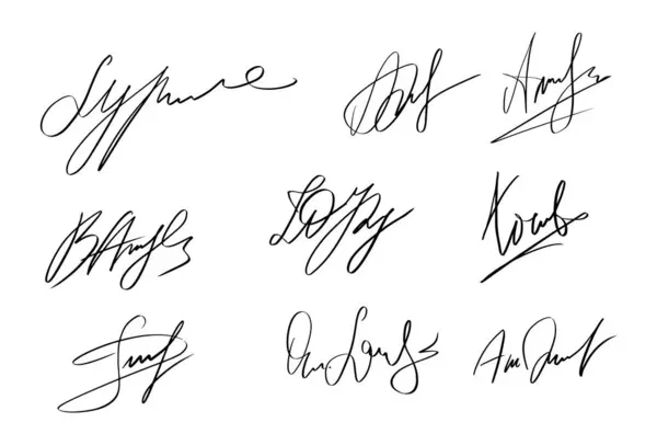 Χειρόγραφο Autograph Set Προσωπική Πλασματική Καλλιγραφία Υπογραφής Σύρετε Φανταστικό Όνομα Διανυσματικά Γραφικά