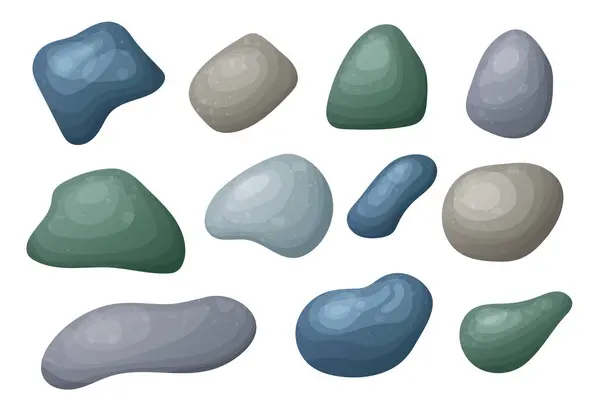 Smooth Pebble Stone Collection Organic Shape Rock Isolated Various Form — Stock Vector
