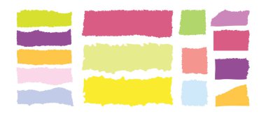 Çentikli yırtık kağıt takımı. Siyah şekilli deşici ve striptizci. Doku grunge element koleksiyonu. Vektör illüstrasyonu.