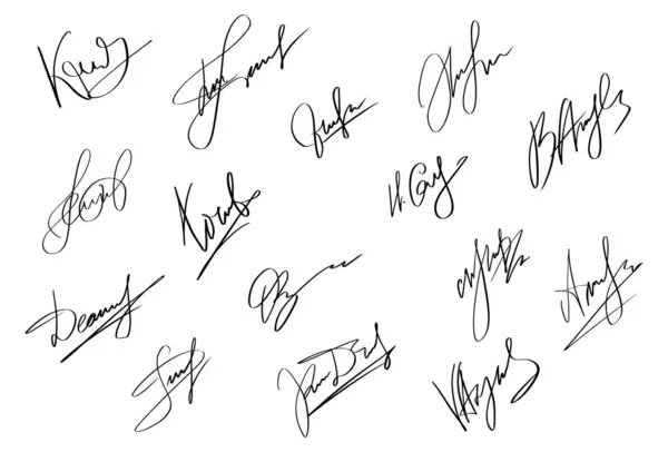 Handstil Autograf Set Personlig Fiktiv Signatur Kalligrafi Bokstäver Kryp Låtsasnamn Stockillustration