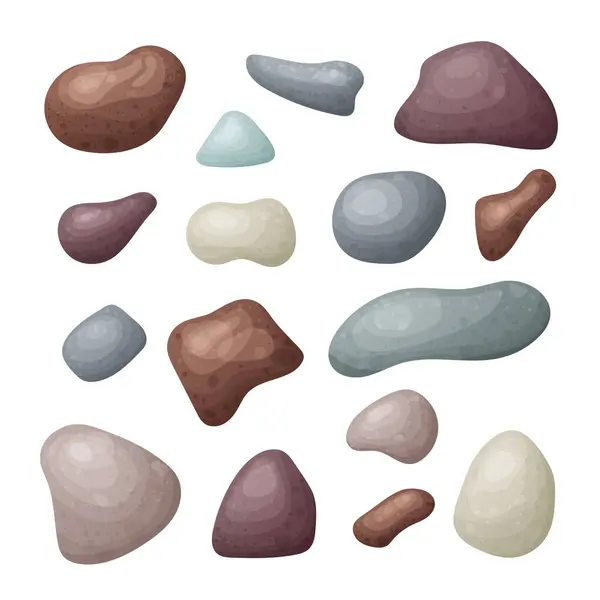 Набор Пляжных Булыжных Камней Ручной Обработанный Гладкий Камень Разной Формы Лицензионные Стоковые Векторы
