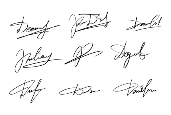Набор Автографов Личная Фиктивная Подпись Каллиграфической Надписи Просканируйте Воображаемое Имя Лицензионные Стоковые Векторы