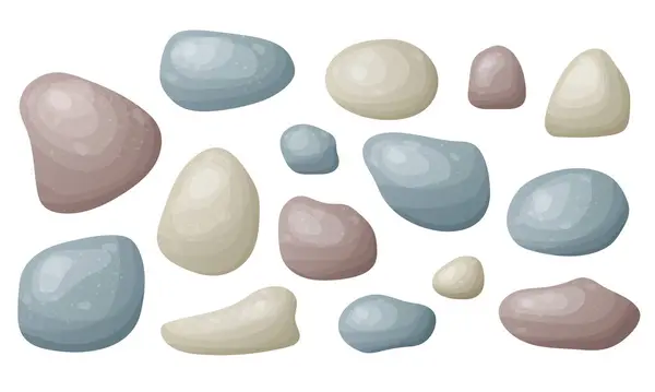 Набор Пляжных Булыжных Камней Ручной Обработанный Гладкий Камень Разной Формы Лицензионные Стоковые Иллюстрации