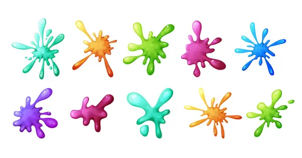 Set Liquid Colorful Slime Cartoon Style Fluid Mucus Drip Splatter Vector Graphics
