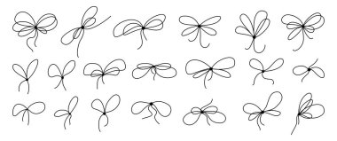 Hediye yayı kurdele çizgisi ikonu hazır. Karalama tarzında el çizimi düğümler. Tatil dekorasyonu ve mevsimlik tasarımlar için vektör illüstrasyonu mükemmel.