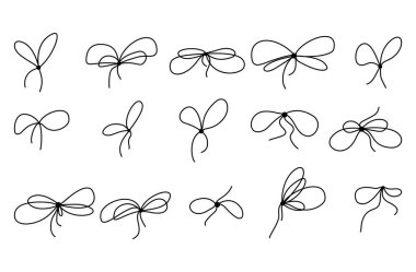 Hediye yayı kurdele çizgisi ikonu hazır. Karalama tarzında el çizimi düğümler. Tatil dekorasyonu ve mevsimlik tasarımlar için vektör illüstrasyonu mükemmel.