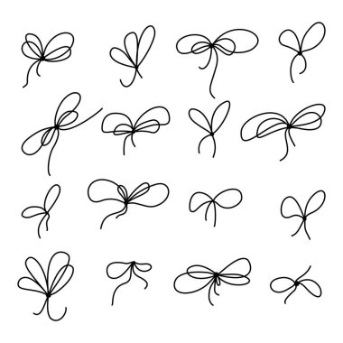 Hediye yayı kurdele çizgisi ikonu hazır. Karalama tarzında el çizimi düğümler. Tatil dekorasyonu ve mevsimlik tasarımlar için vektör illüstrasyonu mükemmel.