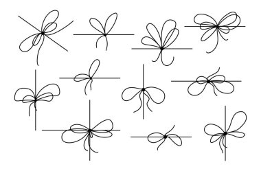 Kurdele yayları basit bir çizgi tasarımıyla ayarlandı. Basit taslak düğümler, temiz, el çizimi tarzında. Paketleme ve şenlikli dekorasyon için vektör illüstrasyonu ideal.