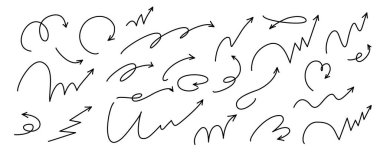 Hareket zıplayan ok seti, el çizimi çizgi dizaynı spirali. Etkileyici atlama etkisi. Spor için top hareketli yolları da içeriyor. Vektör çizimi izole edildi.