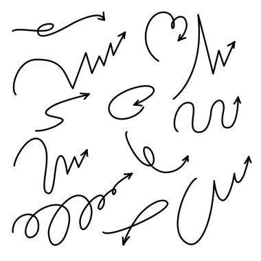 Zıpla, kıvrımlı, sarmal ve kıvrımlı ok çizgileri. Oyuncu el çizimi elementler. Spor için top hareketli yolları da içeriyor. Vektör çizimi izole edildi.