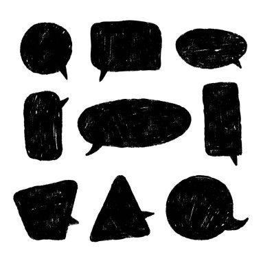 Boya kalemi konuşma balonu koleksiyonu. El çizimi tebeşir konuşma çerçeveleri. Sohbet ve Çıkartmalar için sevimli metin kutusu seti.