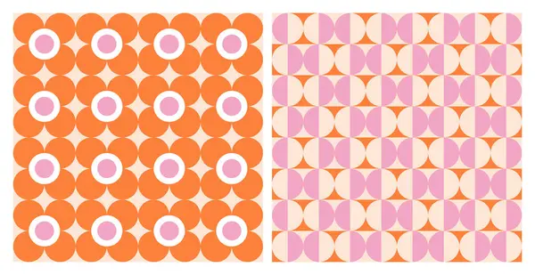 1970 model klasik model arka plan Orange and Pink 'te kusursuz desen paketi, Daisy Flowers. Muhteşem Arka plan, Duvar Kağıdı, El Çizimi 70 'ler Tarzı. Düz Tasarım, Hippi Estetiği. Vektör