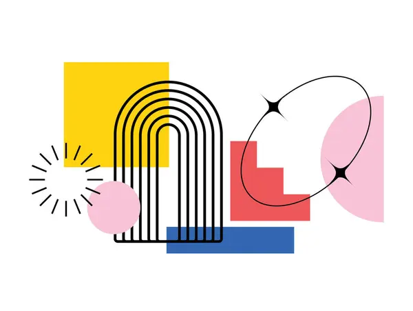 Bebek partisi için soyut şekiller Bauhaus posteri. Yerli şekli. Memphis ve hipster tarzı. Yaratıcı geometrik sanat baskısı. Pastel renkler. Çocuk odası için minimalist estetik. Vektör illüstrasyonu