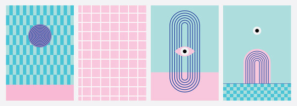 Модные наклейки Y2k. Ретро элементы. Мягкие цвета. Zine эстетические и ретро вибрации. Вектор: Мбаппе, глаза и улыбка. Шахматная доска. Элементы для кафе, офиса, бассейна. Векторная иллюстрация