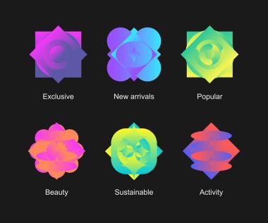 Önizleme, avatar ya da posterler için oyuncu unsurlar. Moda Soyut Elementleri. Fütürizm tarzında parlak soyut. Geometri. Modern barbarlık tarzı. Saf posterler için parlak izole paket