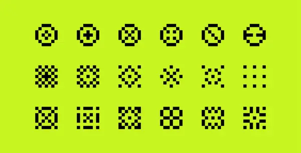 Y2k modayı takip eden etiketler. 90 'ların estetik havasındaki piksel elementler. Geometrik gaddarlık şekli. 8-bit retro tarzı illüstrasyon. Mezuniyet geçmişi. Basit formlar, semboller. Vektör illüstrasyonu