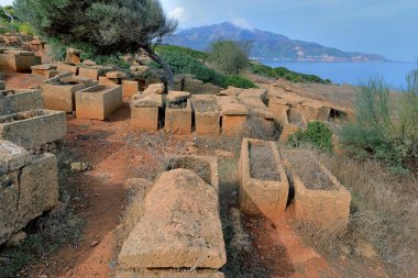 TIPAZA, ALGERIA. ROMAN VE EVE HRİSTAN Yıkıntıları. 