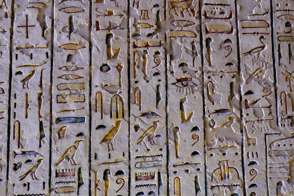 stock image Egyptian hieroglyphs from the tombs in the Valley of the Kings in Luxor, Egypt