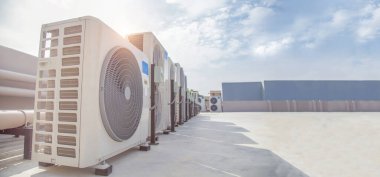 Air conditioning (HVAC) installed on the roof of industrial buildings.