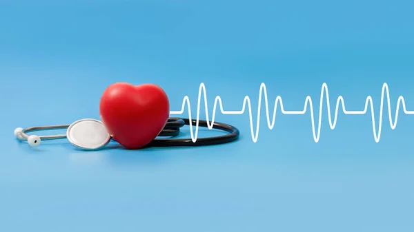 Stetoskop Monitor Serca Symbol Czerwonej Fali Serca Niebieskim Tle Koncepcja — Zdjęcie stockowe