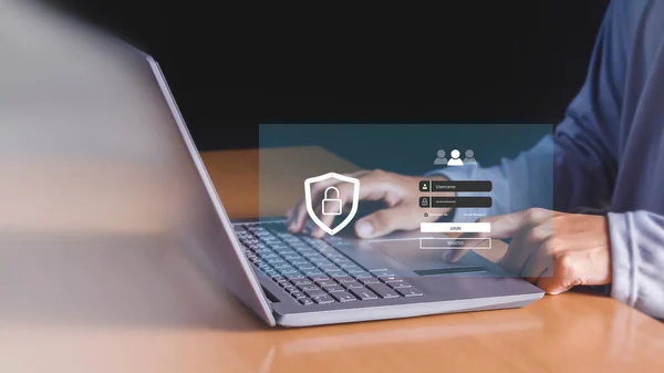 Kullanıcı adı ve şifre siber güvenlik konseptine sahip kullanıcı kimlik doğrulama sistemi güvenlik teknolojisi kişisel bilgileri korur. siber güvenlik kavramı