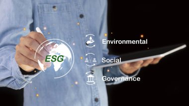 Çevre simgeleri olan yeşil orman simgeleri EG, CO2 ve net sıfır teknoloji ortamı. Kurumsal Sürdürülebilir Ortam