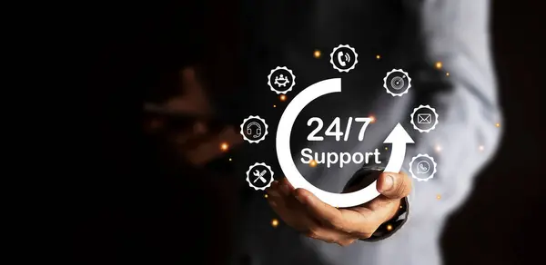 24 hour service online store concept After-sales service in 24h online service with 24h access to global customer service.