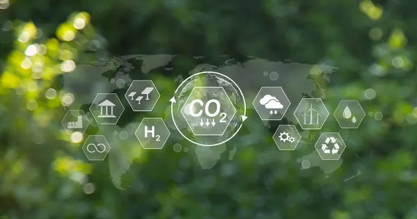 The carbon neutral concept reduces CO2 emissions, reducing global warming. Goal of net zero carbon emissions 2050