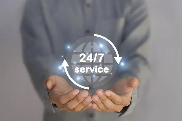 24/7 service, online store concept After-sales service in 24/7 online service with round the clock access to full-time global customer service.