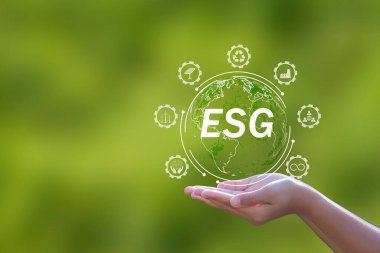 ESG, Çevre, Sosyal ve Yönetim İş Sürdürülebilir Küresel Isınma Endüstrisi Yeşil arka plan konsepti