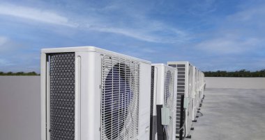 Air conditioning (HVAC) installed on the roof of industrial buildings.
