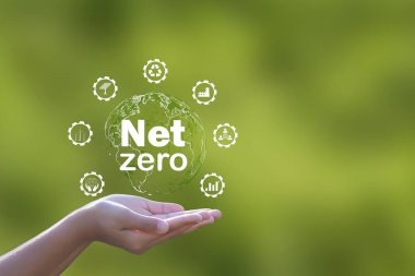 Ağ Sıfır simgeleri. CO2 Net-Sıfır Emisyonu - Karbon Nötralite kavramı.