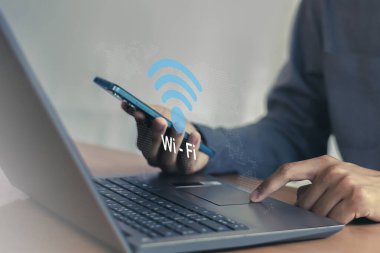 Wi-Fi simgesi, sosyal iş iletişimi kavramı