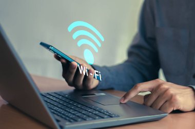 Wi-Fi simgesi, sosyal iş iletişimi kavramı