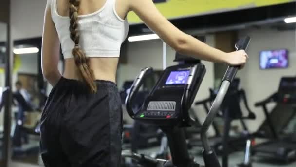 Spor Salonunda Eliptik Yürüyüş Makinesiyle Egzersiz Yapan Bir Kadın Yürüyüş — Stok video