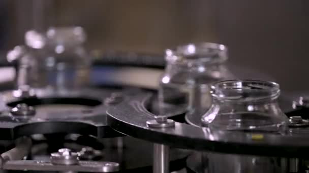 玻璃瓶在工厂生产线上 食品工业工厂的生产工艺 图库视频