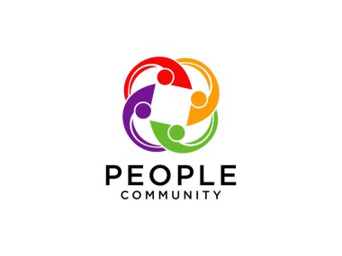 Soyut İnsanlar sembolü, birliktelik ve topluluk konsepti tasarımı, yaratıcı merkez, sosyal bağlantı simgesi, şablon