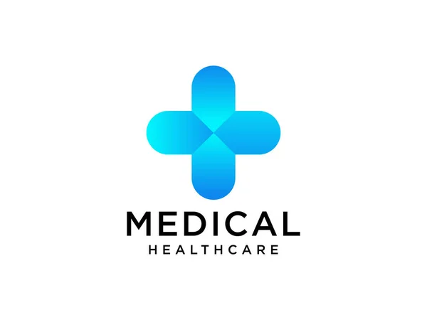 Modern Healthcare Medical Logo Blue Geometric Linear Rounded Cross Sign — Stock Vector
