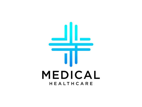 Modern Egészségügyi Orvosi Logó Kék Geometriai Lineáris Lekerekített Kereszt Jel — Stock Vector