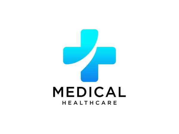 Modern Healthcare Medical Logo Blue Geometric Linear Rounded Cross Sign — Stock Vector